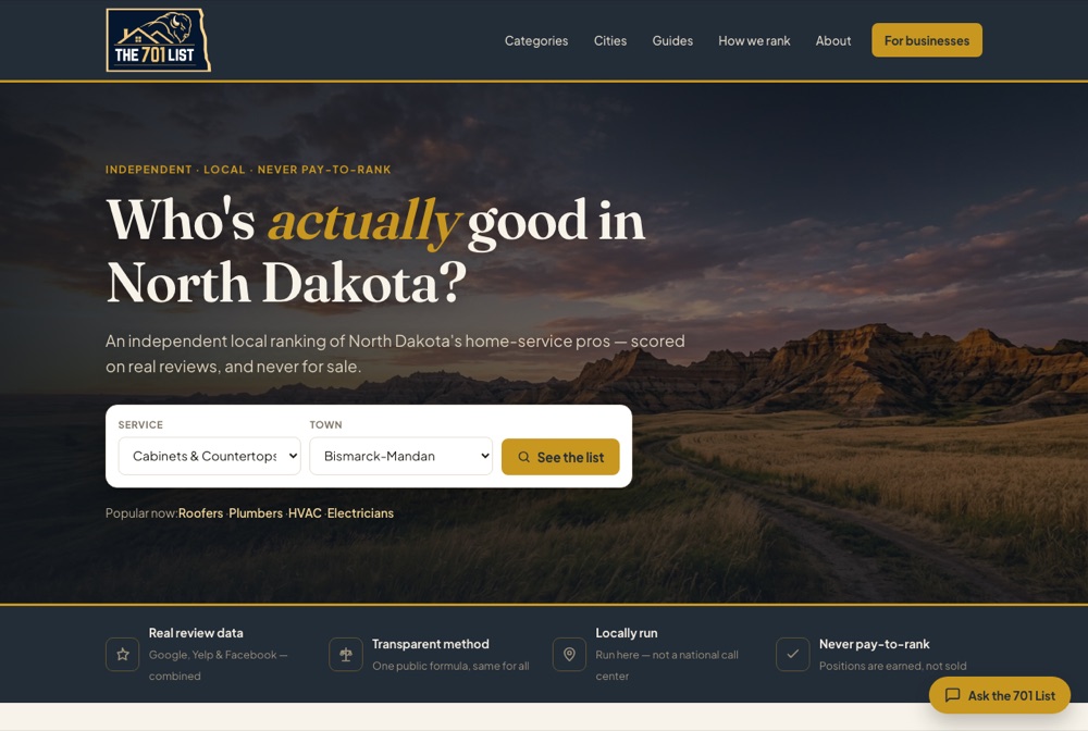 The 701 List website homepage